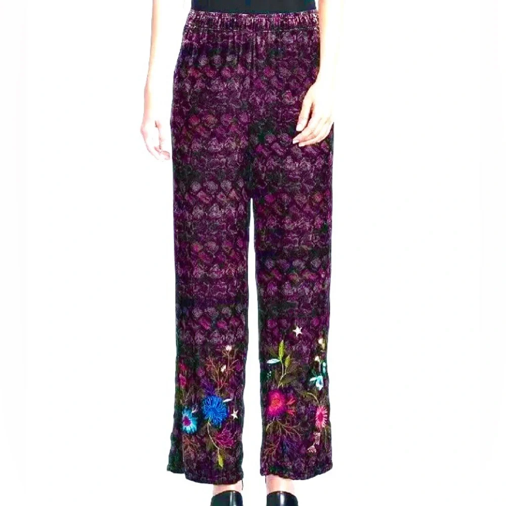 JOHNNY WAS: NWT Ulla Floral-Embroidered Velvet Pants -Size XL - Picture 2 of 15